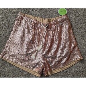 NWT Gold Sequin Shorts 3X Breeze Ever Brand Mesh Lined Drawstring